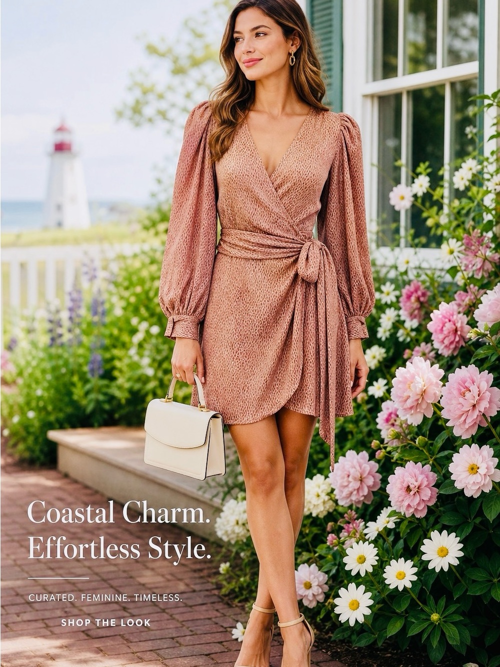 Dress Forum Dusty Rose Wrap Mini Dress with Self Tie Waist